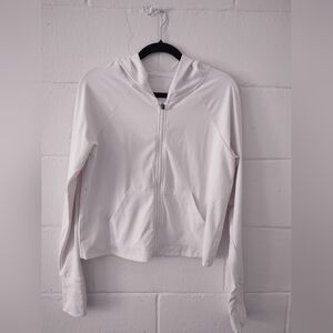 Women's white hootie with front zipper